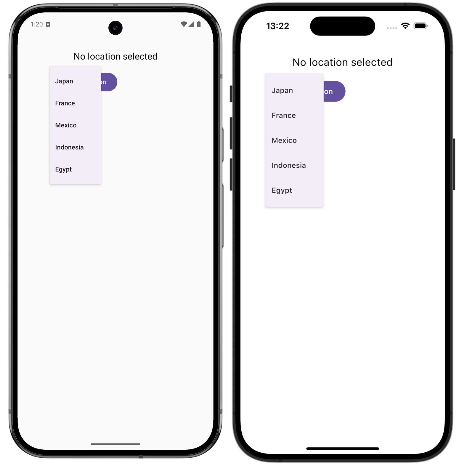Android 和 iOS 上 Compose 跨平台应用中的国家列表