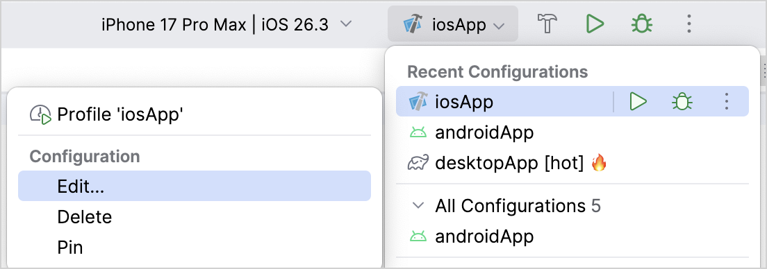 编辑 iOS 运行配置
