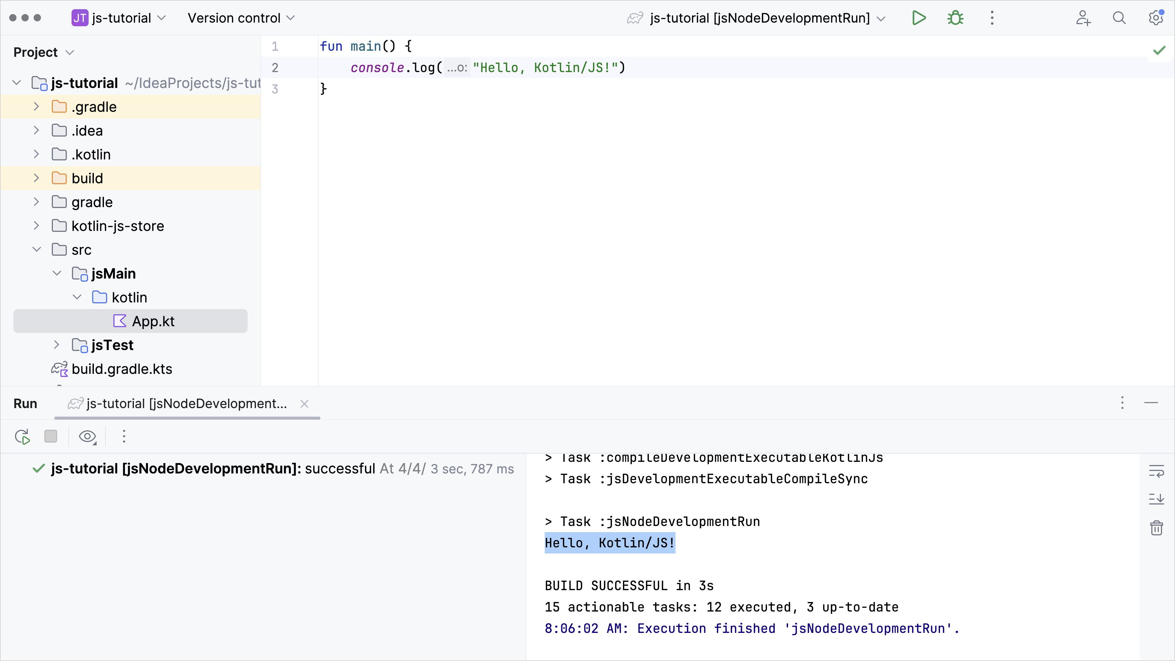 在 IntelliJ IDEA 的 Kotlin 多平台项目中执行 JS 目标