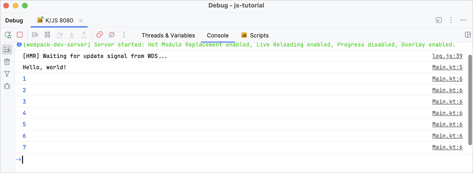 IDE 中的 JavaScript 调试输出