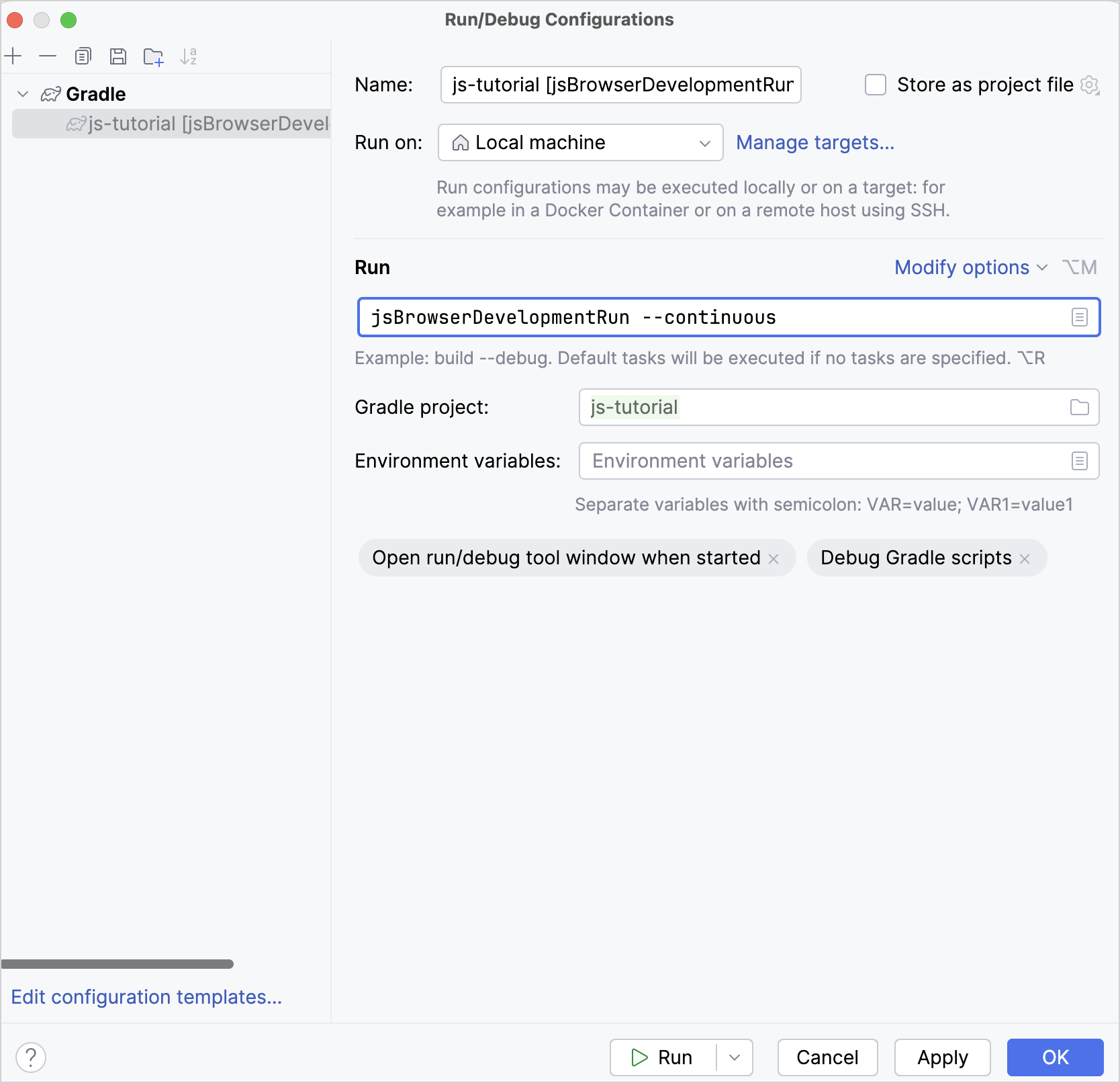 在 IntelliJ IDEA 的运行配置中添加 continuous 标记